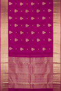 Purple Dual Tone Kanchipuram Silk Saree with Zari Butta on the body and Zari Border.  displayed on a mannequin