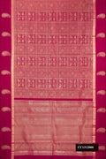 Magenta Dual Tone Kanchipuram Silk Saree with Zari Brocade on the body and Fancy Border.  displayed on a mannequin