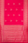 Dark Pink Dual Tone Kanchipuram Silk Saree with Zari Butta on the body and Fancy Border.  displayed on a mannequin