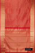 Red Dual Tone Kanchipuram Silk Saree with Zari Brocade on the body and Zari Border.  displayed on a mannequin