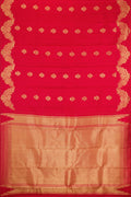 Red Dual Tone Kanchipuram Silk Saree with Zari Butta on the body and Fancy Border.  displayed on a mannequin