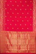 Red Dual Tone Kanchipuram Silk Saree with Zari Butta on the body and Fancy Border.  displayed on a mannequin