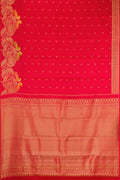 Red Dual Tone Kanchipuram Silk Saree with Zari Butta on the body and Fancy Border.  displayed on a mannequin