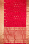 Red Dual Tone Kanchipuram Silk Saree with Zari Butta on the body and Zari Border.  displayed on a mannequin
