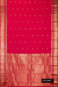 Dark Pink Dual Tone Kanchipuram Silk Saree with Zari Butta on the body and Zari Border.  displayed on a mannequin