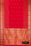 Red Dual Tone Kanchipuram Silk Saree with Zari Butta on the body and Zari Border.  displayed on a mannequin