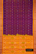 Purple Dual Tone Soft Silk Saree with Ikat Print on the body and Zari Border.  displayed on a mannequin