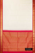 Off White Dual Tone Kanchipuram Silk Saree with Plain Body and Zari Border.  displayed on a mannequin