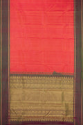 Red Dual Tone Kanchipuram Silk Saree with Zari Brocade on the body and Zari Border.  displayed on a mannequin