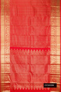 Orange Dual Tone Kanchipuram Silk Saree with Zari Brocade on the body and Zari Border.  displayed on a mannequin