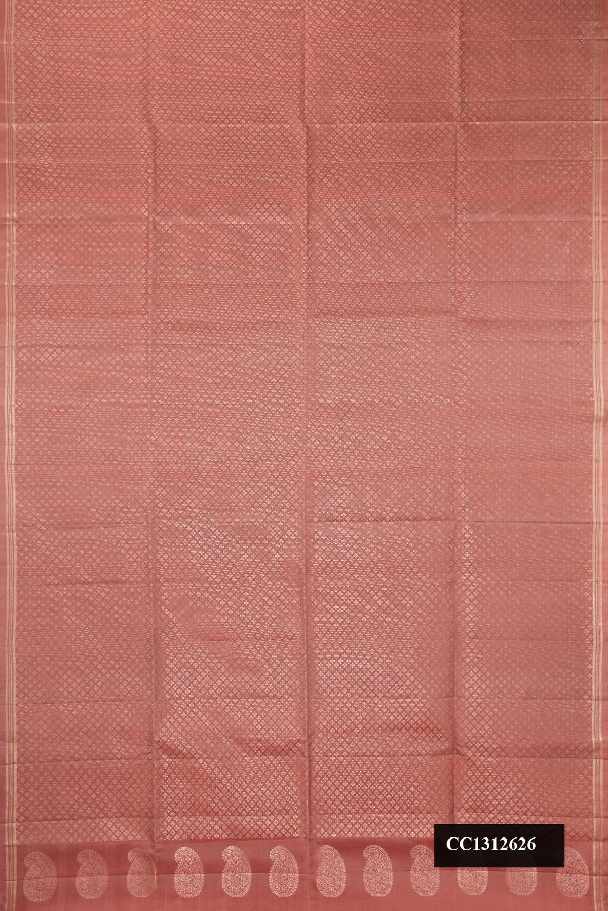 Peach Dual Tone Soft Silk Saree with Half And Half on the body and Zari Border.  displayed on a mannequin