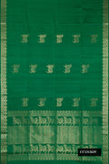 Green Dual Tone Soft Silk Saree with Zari Butta on the body and Fancy Border.  displayed on a mannequin