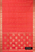 Coral Dual Tone Soft Silk Saree with Zari Butta on the body and Zari Border.  displayed on a mannequin