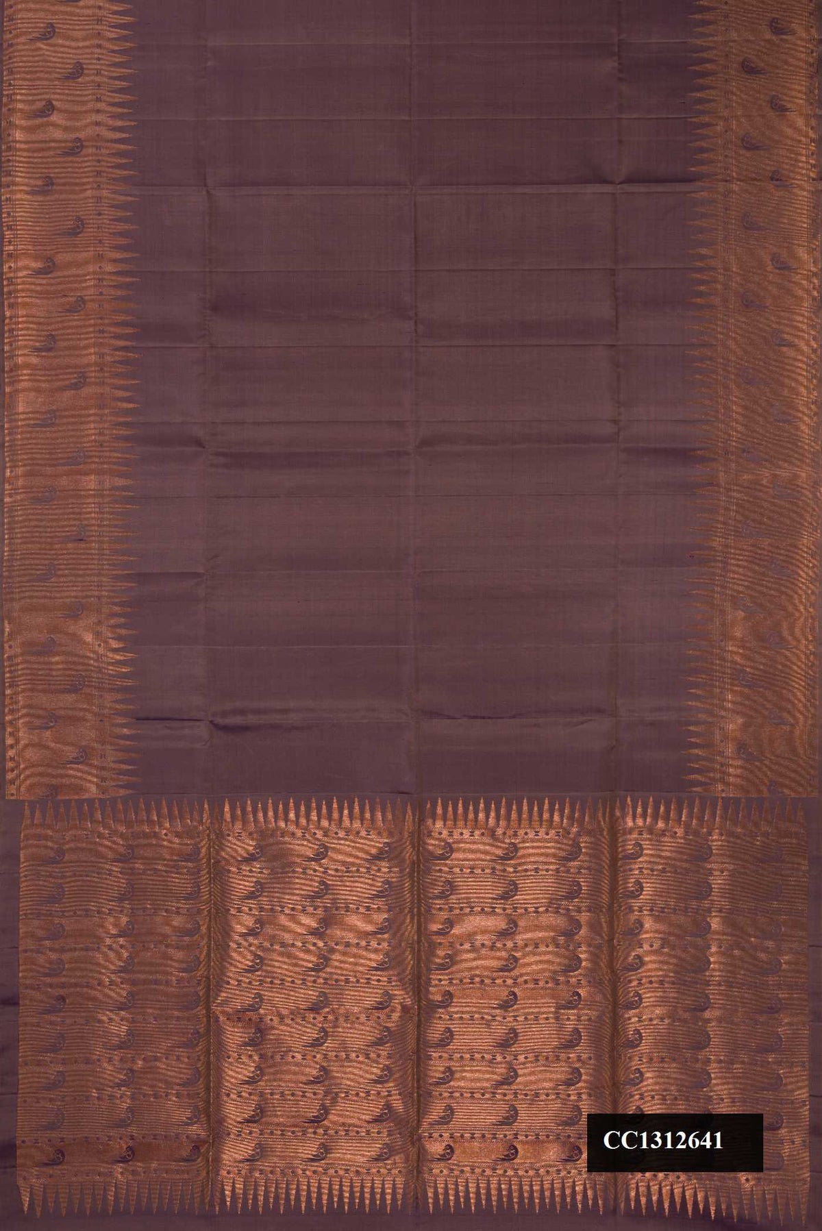 Brown Dual Tone Soft Silk Saree with Plain Body and Fancy Border.  displayed on a mannequin