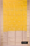 Lemon Yellow Dual Tone Soft Silk Saree with Zari Butta on the body and Zari Border.  displayed on a mannequin