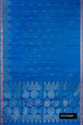 Peacock Blue Dual Tone Soft Silk Saree with Zari Butta on the body and Fancy Border.  displayed on a mannequin