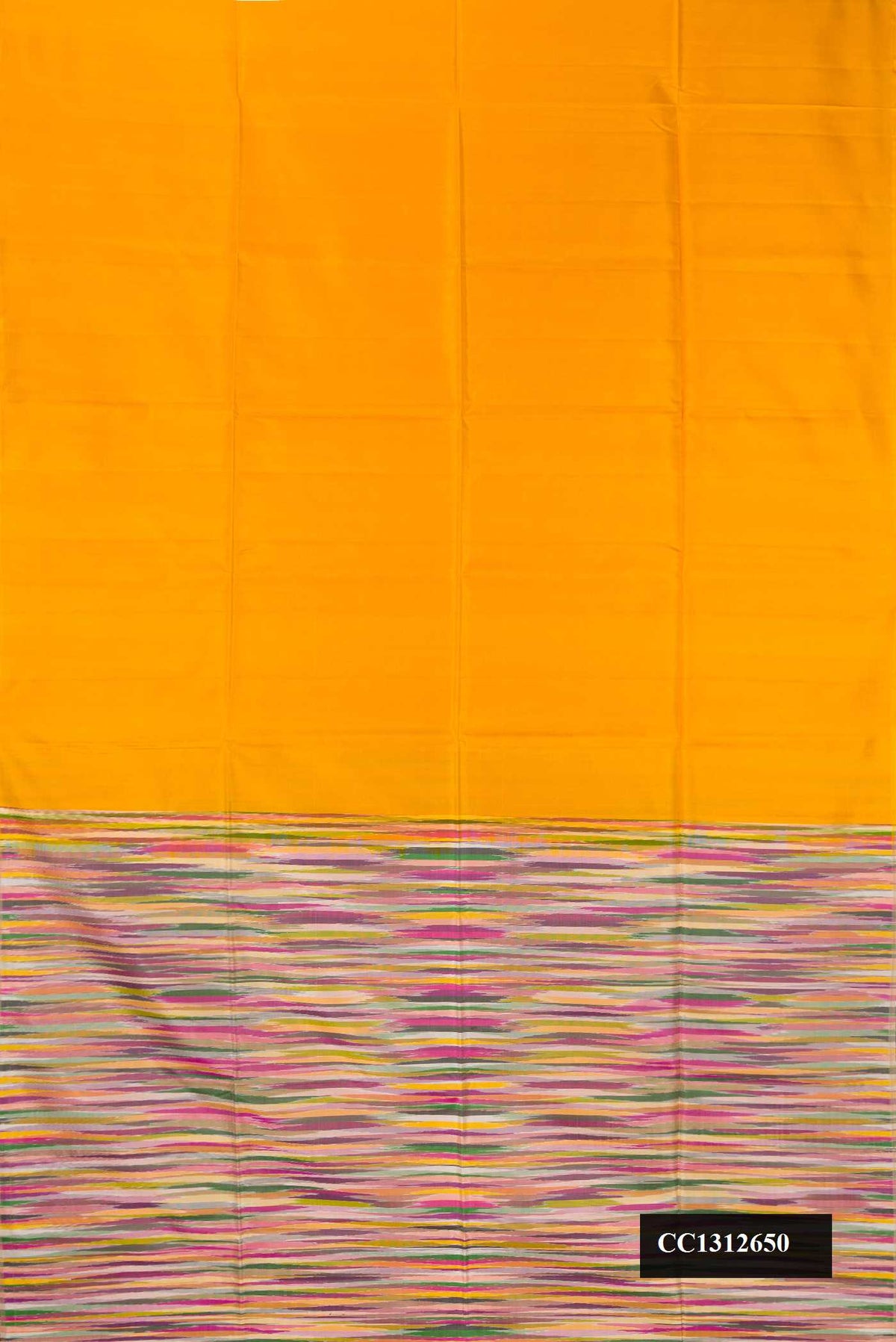 Mustard Dual Tone Soft Silk Saree with Plain Body and Without Border.  displayed on a mannequin