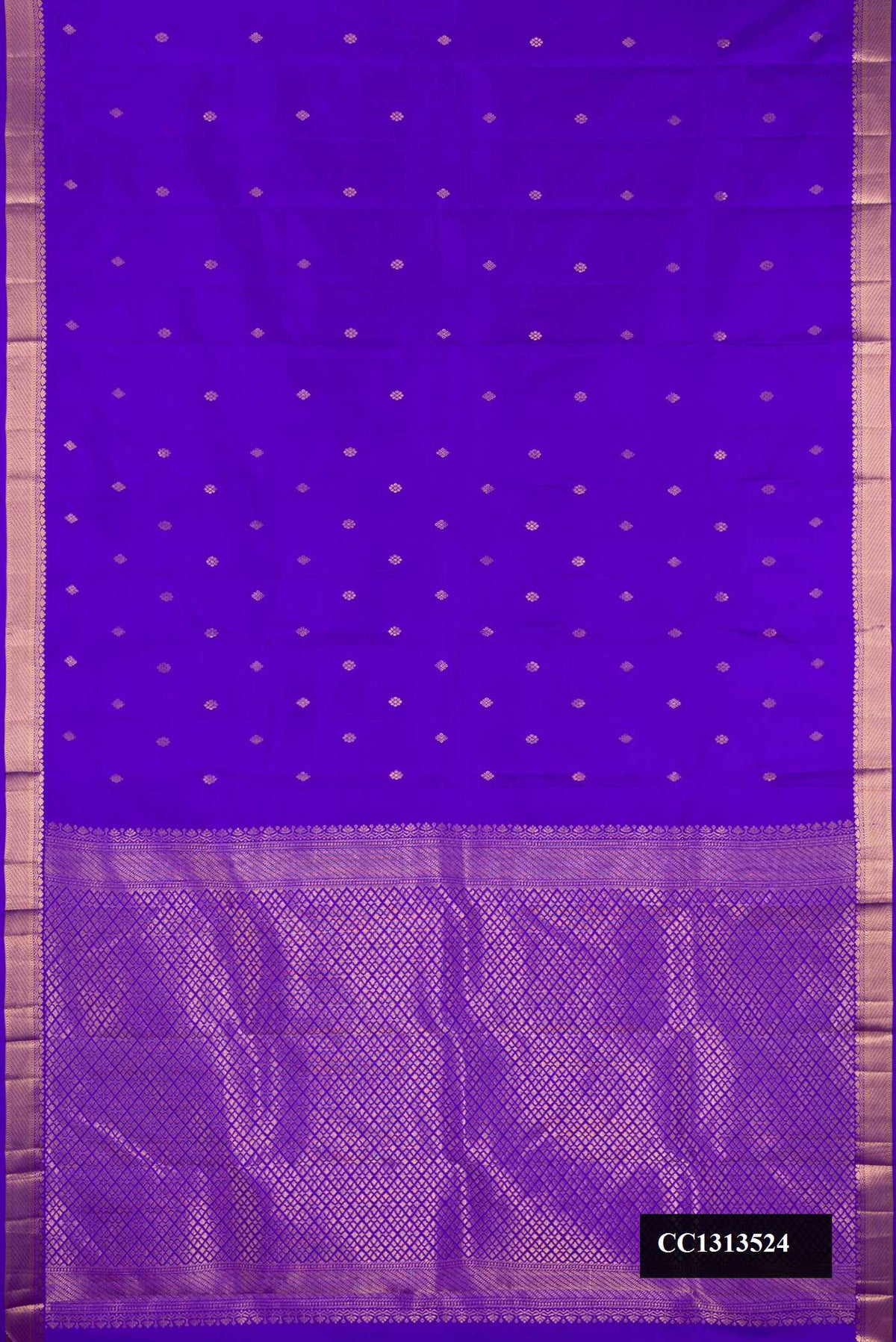 Royal Blue Dual Tone Kanchipuram Silk Saree with Stripes on the body and Zari Border.  displayed on a mannequin