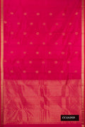 Dark Pink Dual Tone Kanchipuram Silk Saree with Zari Butta on the body and Zari Border.  displayed on a mannequin