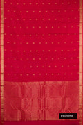 Maroon Dual Tone Kanchipuram Silk Saree with Zari Butta on the body and Zari Border.  displayed on a mannequin