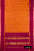 Mustard Dual Tone Kanchipuram Silk Saree with Zari Butta on the body and Zari Border.  displayed on a mannequin