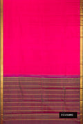 Dark Pink Dual Tone Kanchipuram Silk Saree with Plain Body and Zari Border.  displayed on a mannequin