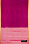 Magenta Dual Tone Kanchipuram Silk Saree with Plain Body and Zari Border.  displayed on a mannequin
