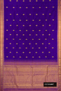 Royal Blue Dual Tone Kanchipuram Silk Saree with Zari Butta on the body and Zari Border.  displayed on a mannequin