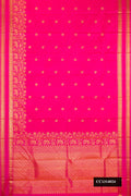 Dark Pink Dual Tone Kanchipuram Silk Saree with Zari Butta on the body and Fancy Border.  displayed on a mannequin