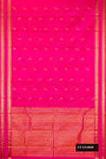 Rani Pink Dual Tone Kanchipuram Silk Saree with Zari Butta on the body and Zari Border.  displayed on a mannequin