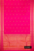 Dark Pink Dual Tone Kanchipuram Silk Saree with Zari Butta on the body and Fancy Border.  displayed on a mannequin