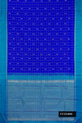 Royal Blue Dual Tone Kanchipuram Silk Saree with Checked design on the body and Zari Border.  displayed on a mannequin