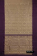 Grey Dual Tone Kanchipuram Silk Saree with Checked design on the body and Zari Border.  displayed on a mannequin