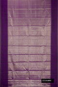 Violet Dual Tone Kanchipuram Silk Saree with Stripes on the body and Zari Border.  displayed on a mannequin