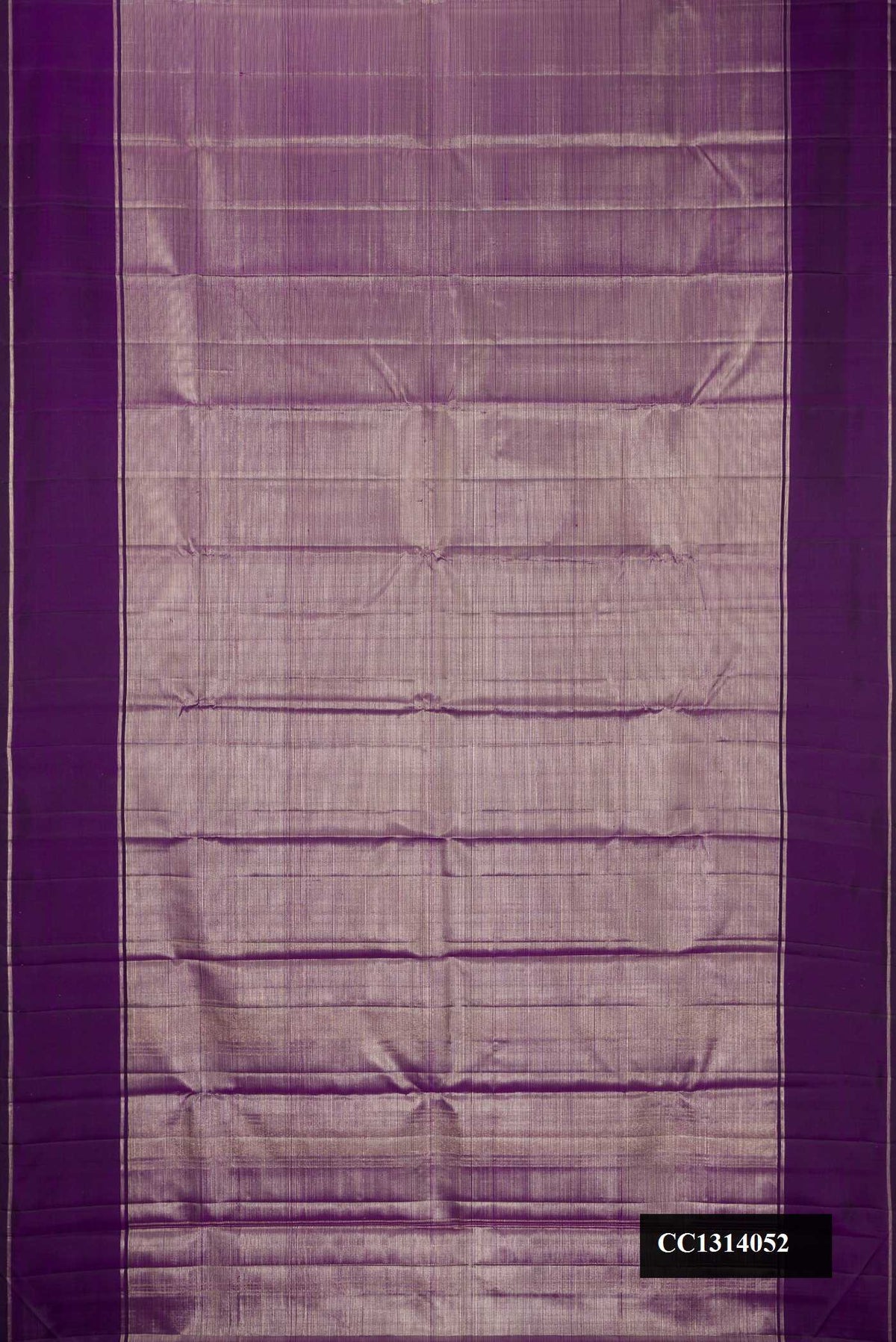 Violet Dual Tone Kanchipuram Silk Saree with Stripes on the body and Zari Border.  displayed on a mannequin