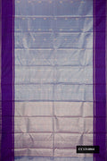 Light Blue Dual Tone Kanchipuram Silk Saree with Checked design on the body and Zari Border.  displayed on a mannequin