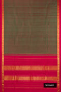 Bottle Green Dual Tone Kanchipuram Silk Saree with Plain Body and Zari Border.  displayed on a mannequin