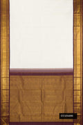 White Dual Tone Kanchipuram Silk Saree with Plain Body and Zari Border.  displayed on a mannequin