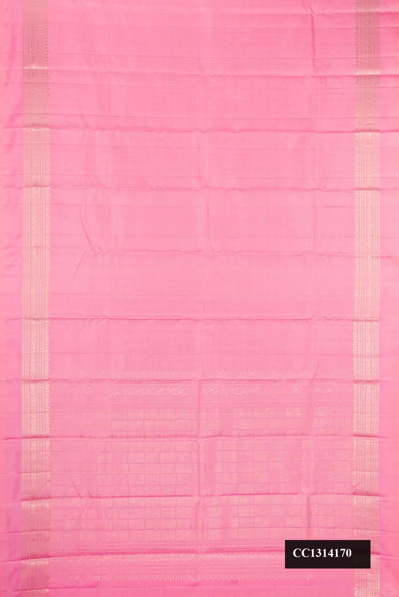 Rose pink Dual Tone Kanchipuram Silk Saree with Checked design on the body and Zari Border.  displayed on a mannequin