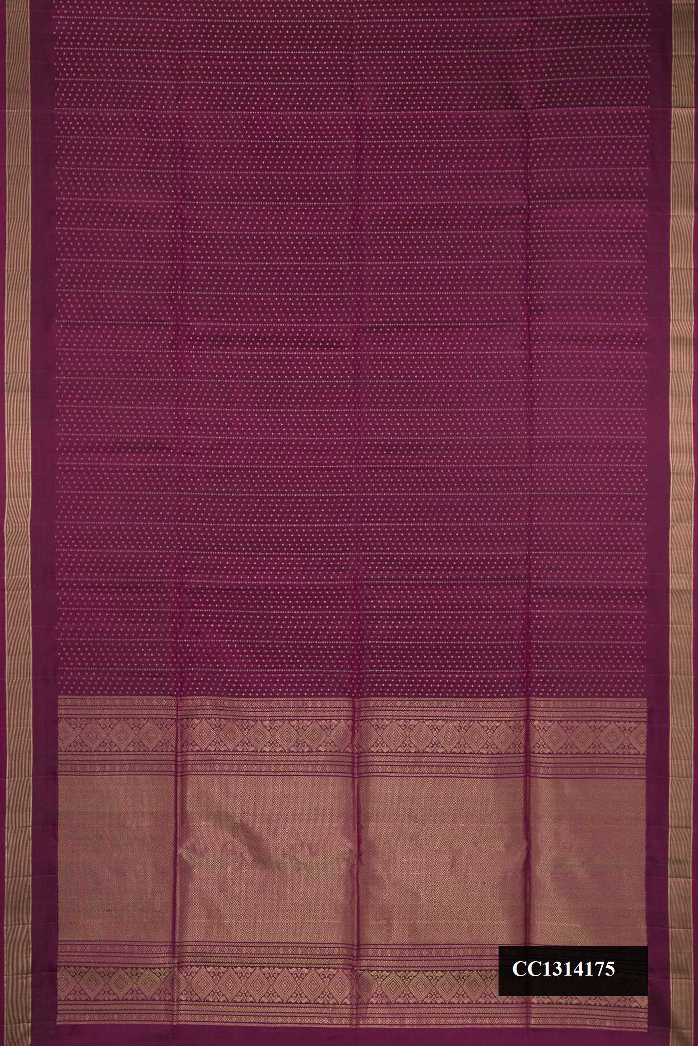 Burgundy Dual Tone Soft Silk Saree with Zari Butta on the body and Zari Border.  displayed on a mannequin