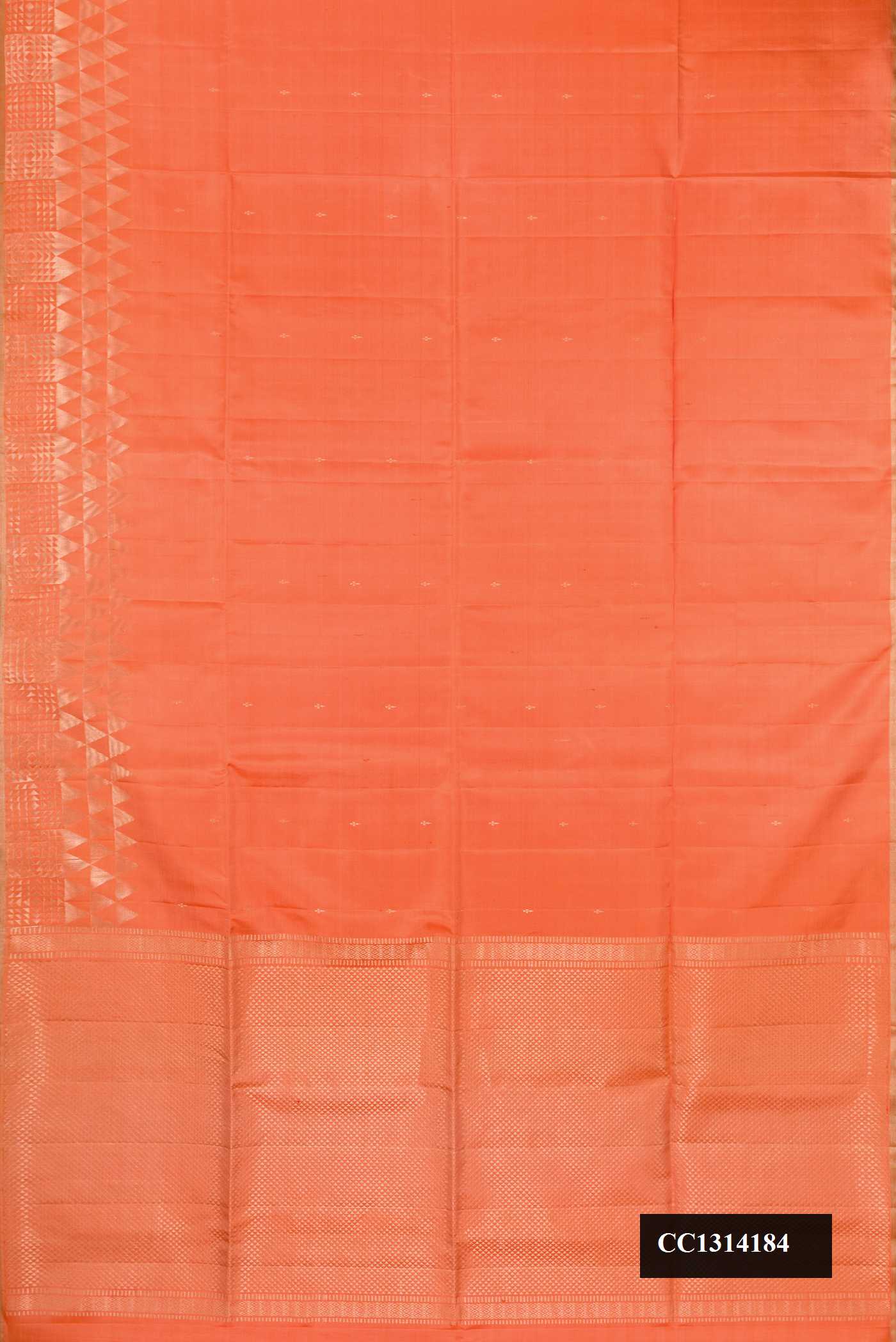 Orange Dual Tone Soft Silk Saree with Zari Butta on the body and Fancy Border.  displayed on a mannequin
