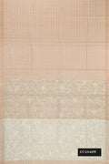 Beige Dual Tone Tussar Silk Saree with Stripes on the body and Embroidery Border.  displayed on a mannequin