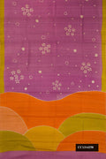 Lavender Dual Tone Tussar Silk Saree with Printed design on the body and Embroidered Border.  displayed on a mannequin