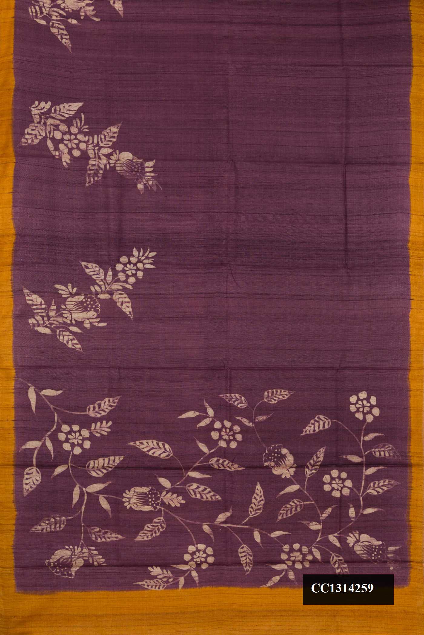 Purple Dual Tone Tussar Silk Saree with Printed design on the body and Printed Border.  displayed on a mannequin