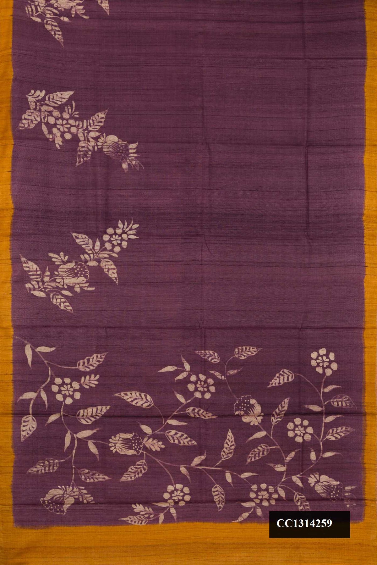 Purple Dual Tone Tussar Silk Saree with Printed design on the body and Printed Border.  displayed on a mannequin