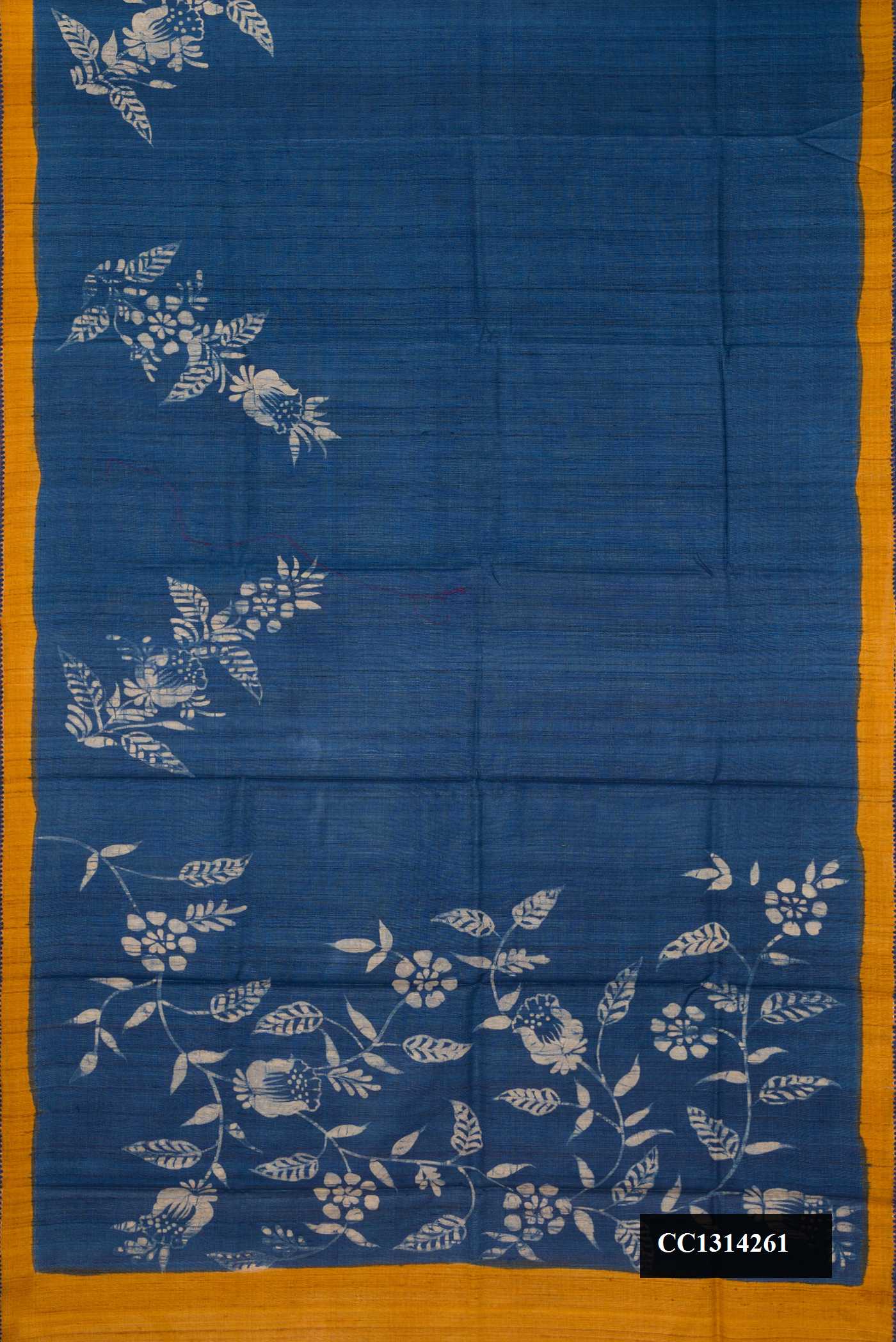 Blue Dual Tone Tussar Silk Saree with Printed design on the body and Printed Border.  displayed on a mannequin