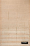 Beige Dual Tone Tussar Silk Saree with Stripes on the body and Embroidered Border.  displayed on a mannequin