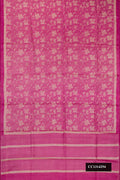 Pink Dual Tone Tussar Silk Saree with Printed design on the body and Embroidered Border.  displayed on a mannequin