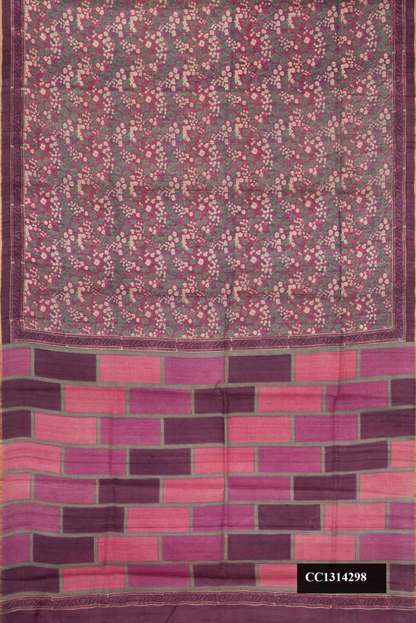 Purple Dual Tone Tussar Silk Saree with Printed design on the body and Printed Border.  displayed on a mannequin