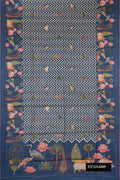 Navy Blue Dual Tone Tussar Silk Saree with Printed design on the body and Fancy Border.  displayed on a mannequin